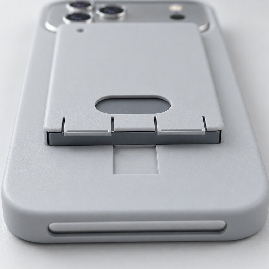 Close-up of the Pillion latch tabs and open end of the sleeve in grey