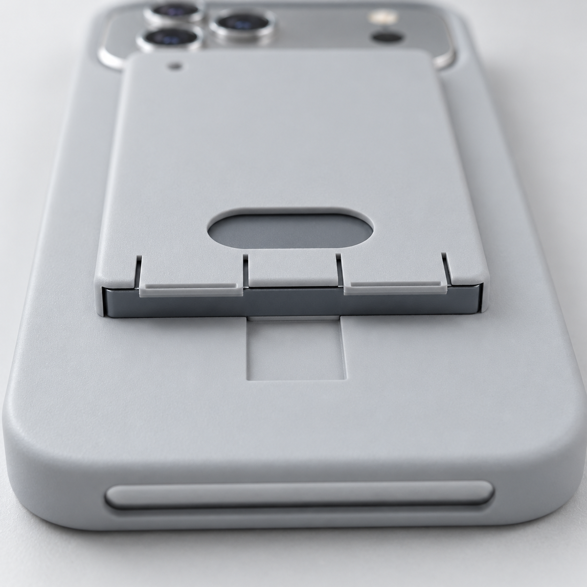 Close-up of the Pillion latch tabs and open end of the sleeve in grey