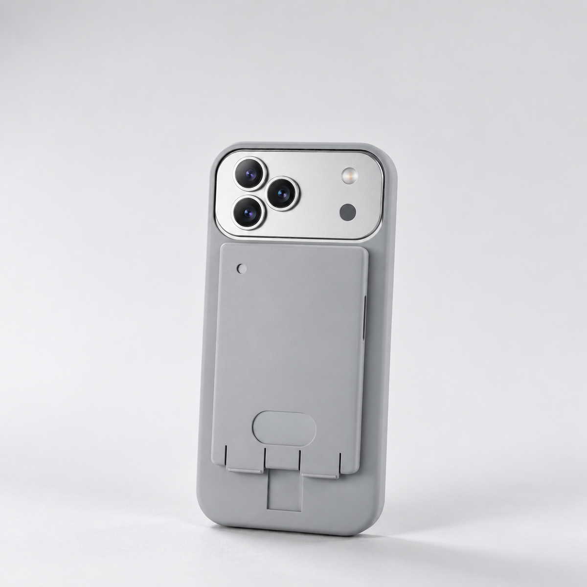 Pillion case for iPhone 18 Pro in grey, back view