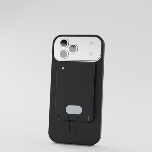 Pillion case in matte black, back view with the Pocket AI recorder in the sleeve
